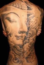 Kepala Buddha punggung penuh dengan pola tato naga