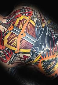 Full back color tattoo pattern