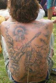 Indietro Gesù che suona il modello di tatuaggio per chitarra
