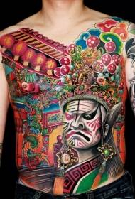 Perut besar gaya Cina yang indah pola tato opera Peking