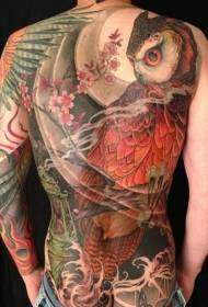 დააბრუნეთ ფერადი owl ყვავილების tattoo ნიმუში