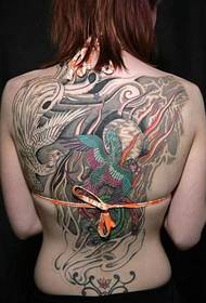 Ilustración de tatuaje de fénix de espalda de niña hermosa