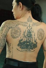 Bumalik na puno ng mga estatwa ng Buddha at mga tattoo ng banal na kasulatan