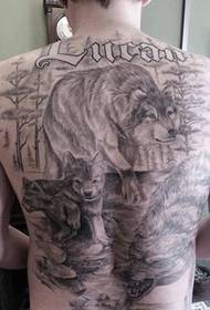 Vol rug swart en wit wolf tatoeëring patroon