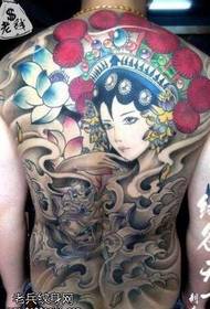 Plena dorso bela floro tatuaje ŝablono