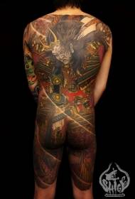 Atzera margotutako japoniar demonio samurai tatuaje eredua
