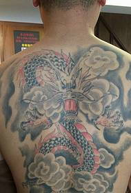 Full back old traditional black and white big evil dragon tattoo picture