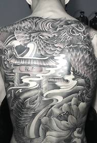 Full back black and white creative classic tattoo pattern