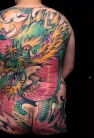 Ang buong naka-back green na ulap ng dragon na ulap ay nagpinta pattern ng tattoo