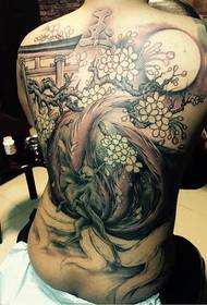Teljes hátú cseresznyevirág kilencfarkú tetoválás