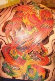 Röd Phoenix tema färg helt bak tatuering mönster