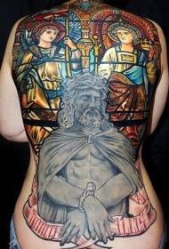 Buong back cool na ideya pattern ng tattoo ni Jesus