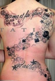 Motivo per tatuaggi a forma di treccia di stelle di ciliegio con scritte sul retro davvero uniche