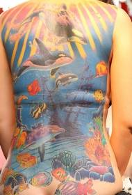 다시 컬러 수중 세계와 범고래 문신 패턴