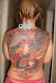 Полна со шема за тетоважа со змеј во боја на кинески стил
