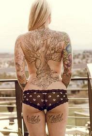 Esposizione del tatuaggio del grande albero sul retro delle donne europee e americane