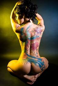 Секси убавина тетоважа со цветни феникс со целосен грб
