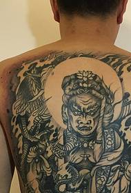 Full back black and white totem tattoo pattern