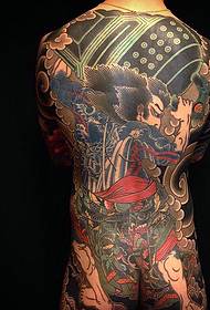 Повна спина старого традиційного стилю кольором тотем татуювання