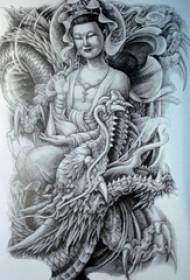 Full back Guanyin dragon tattoo pattern manuscript