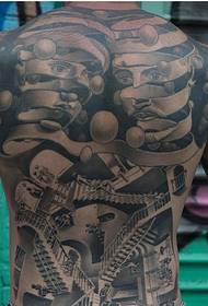 Full-featured full back totem tattoo