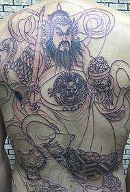 Повна спина чорно-білого бога багатства татуювання особистістю могутня