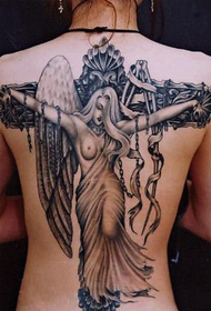 Vroulike full back cross angel tattoo