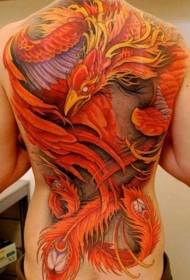 Назад шарена шема на тетоважи на обоени огнени феникс