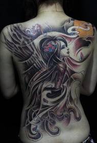 Vroulike full back engel tattoo patroon