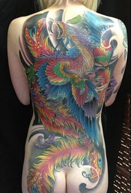 La schiena della ragazza ha un bell'aspetto e il bellissimo tatuaggio Phoenix con il pieno sostegno