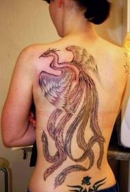 Girl back swartgrys Phoenix tattoo patroon