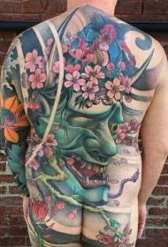 Férfi teljes hátú cseresznyevirág-szerű festett tetoválás mintával