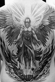 Stílusos, teljes hátsó angyal tetoválás