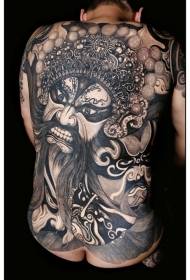Plecy wzór tatuażu chińska stylowa bogini Pekin postać operowa