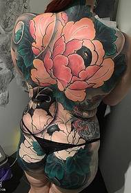 Buong back klasikong malaking pattern ng peony tattoo