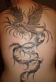 Full back black phoenix tattoo pattern