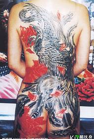Tillbaka kvinnlig stor svartvit Phoenix tatuering