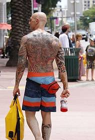 Street europeisk och amerikansk tatuering man stilig blomma arm full rygg drake tatuering mönster