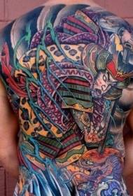 Plne späť farebný japonský samurajský tetovací vzor