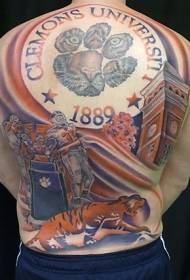 Atzera Claremont Unibertsitateko sinboloaren kolorearen tatuaje eredua