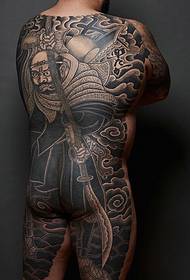Itzuli osoa japoniar estilo zuri-beltzeko totem tatuaje argazkia