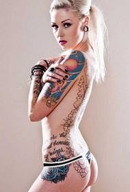 Full back English woman tattoo pattern