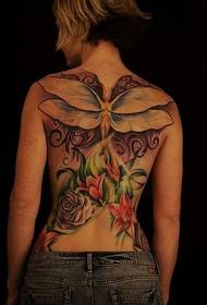 Female angel rose flower tattoo