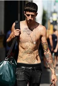 street boys handsome personality eagle snake tattoo