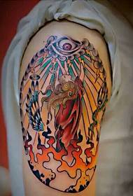 Patrón de tatuaje de llama y ojo de Dios
