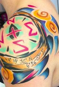 akvarell kompass och dimensionella koordinater tatuering