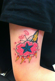 brazo popular hermoso rayo de estrella de cinco puntas y pequeño patrón de tatuaje de nave espacial
