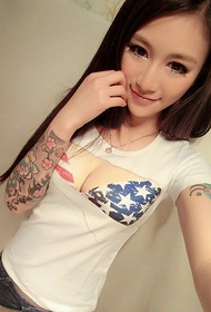 fashion tide female personality arm flower tattoo