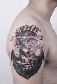 handsome big arm anchor tattoo pattern