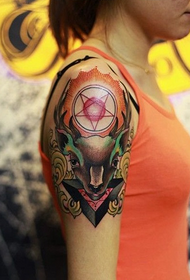 vintage deer head arm tattoo